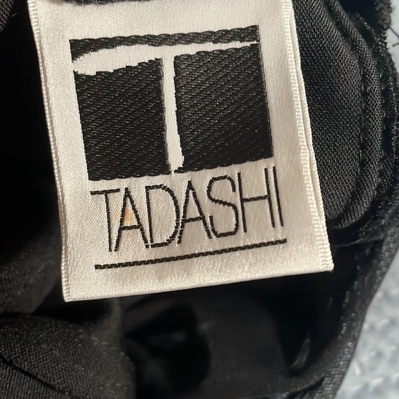 1990S TADASHI BLACK VINTAGE EVENING DRESS W SHEER SLEEVES & RHINESTONES - Picture 4 of 8